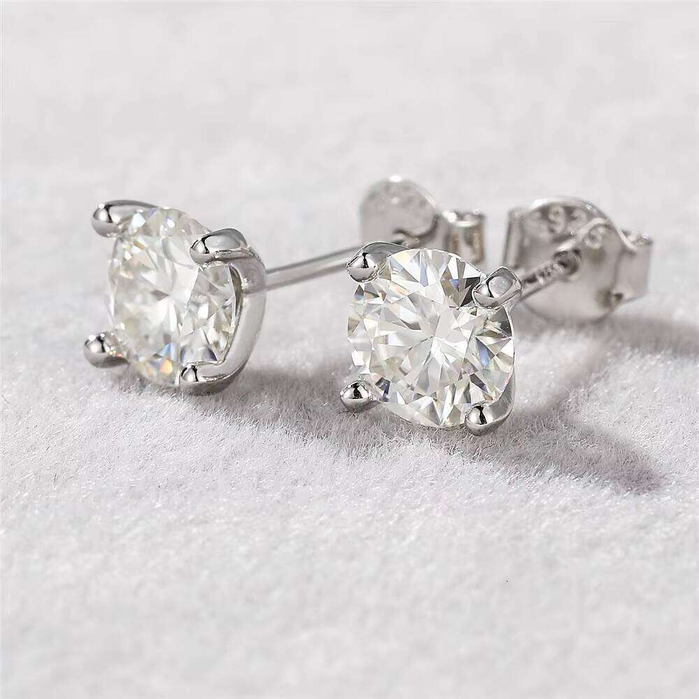 VVS Moissanite Earrings Wholesale Classic 4 Prong Round Cut 925 Sterling Silver Studs For Women Luxury Jewelry