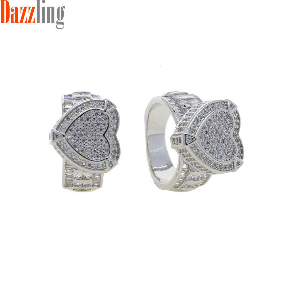 designer rings Zircon Personality Exaggerated Big Heart Inlaid Diamond Heart-Shaped Ring Unisex Trendy