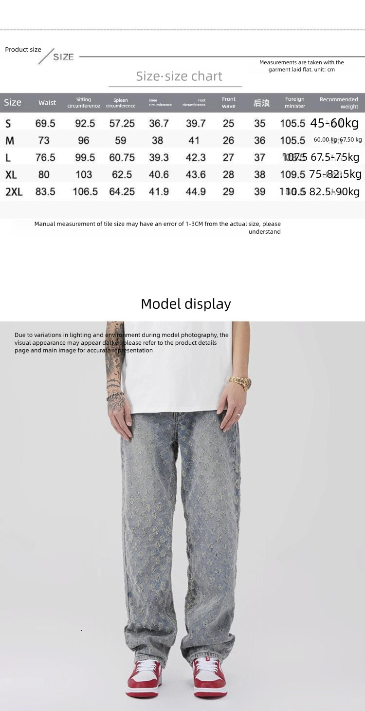 2026 New Designer Men's Jeans - Summer Trendy Luxury Brand Small Hole Jacquard Fashionable Mini Style Retro Wide-leg Long Pants For Men - Autumn