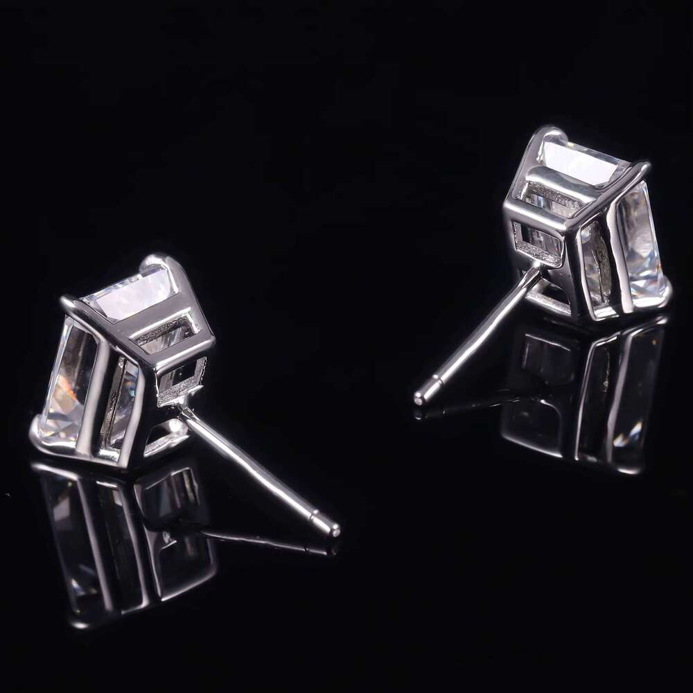 Fancy Radiant Cut 4X6mm 5X7mm 6X8mm 7X9mm Solid White Gold 18K 14K Lab Grown Diamond VVS Moissanite Unisex Couple Stud Earrings