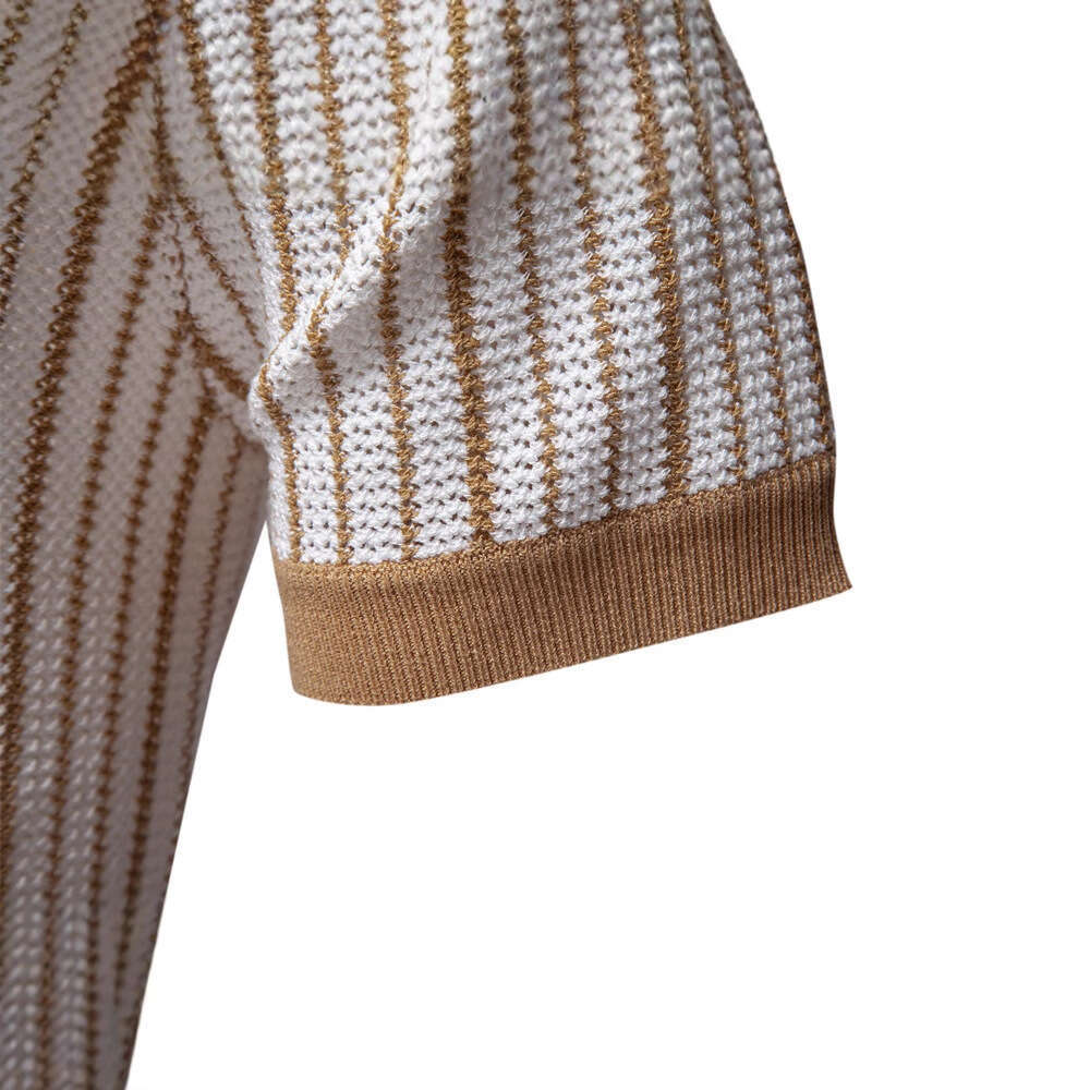 2026 Summer New European and American Men's Short Sleeve Knitted Striped Fashion Business Polo Shirt for Men
