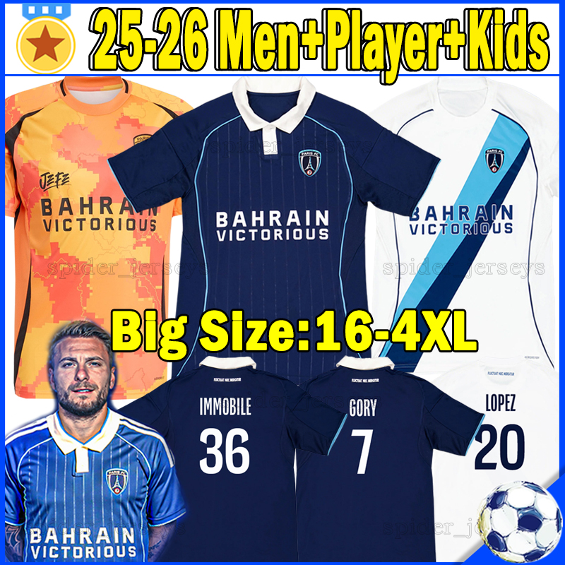 XXXL 4XL 2025 2026 Paris FC Soccer Jerseys IMMOBILE KRASSO MATONDO KEBBAL CAFARO 25 26 MARCHETTI GORY DICKO Player Version Men Uniforms Football Shirts kids kits set