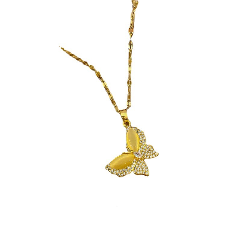 Titanium Steel Butterfly Luxury Women's Titanium Steel Necklace Full Diamond Crystal Pendant Clavicle Chain Designer Necklace Outdoor Fashion Jew