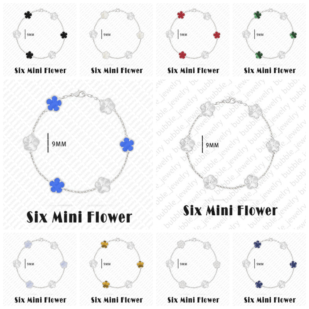 MINI clover bracelet designer jewelry designer bracelet women 6 flower motif high quality mother of pearl 925 silver charm braclets brand name jewelry gift for girl