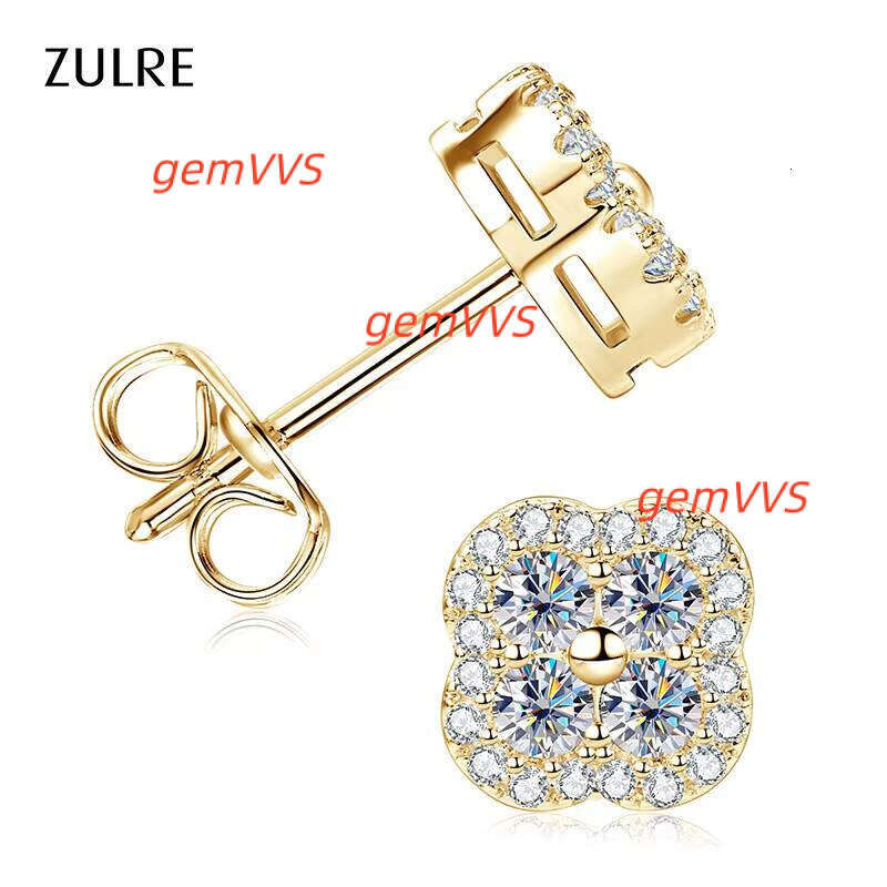 Elegant Gift Star Round D Color Vvs1 Moissanite Piercing Fashion Lucky Floral-Style Four-Leaf Clover Stud Earrings For Women