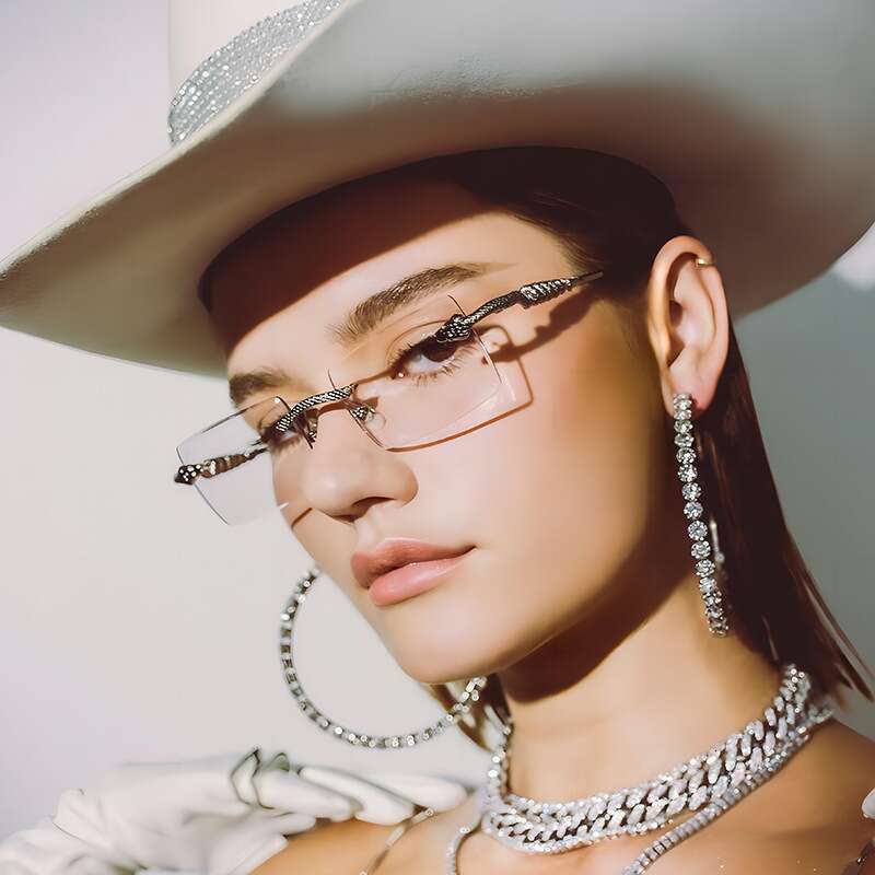 Snake Sunglasses Shaped Rimless Metal Frame with 1 UV Protection for Outdoor Driving and Street Style Gift High Quality Texture