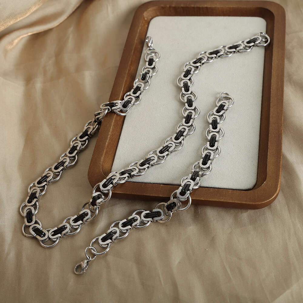 European and American INS Style Personality Hip-Hop Punk Geometric Chain Ring Splicing Design Titanium Steel Jewelry Set