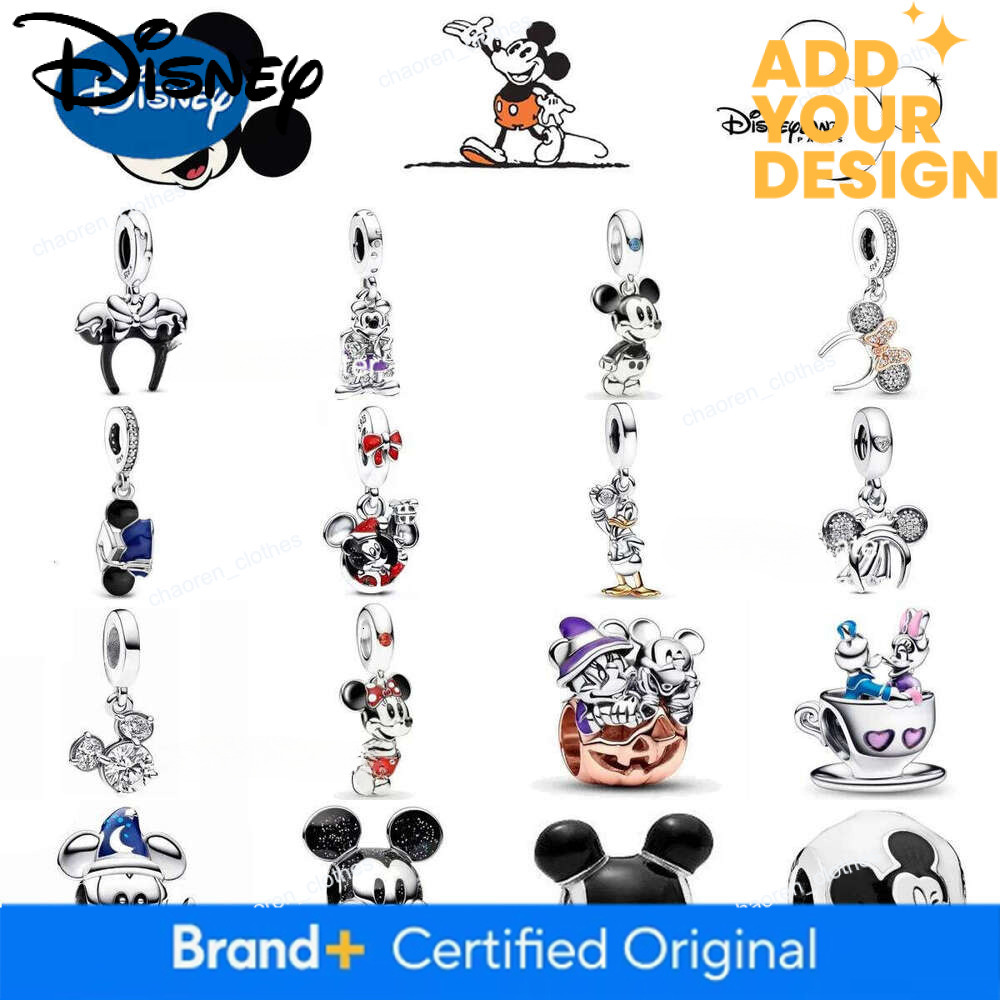 Disney New 925 Silver Miniso Mickey Mouse Coffee Mug Hair Band Pendants Charms Beads Fit Original Bracelet DIY Jewelry For Women H260108