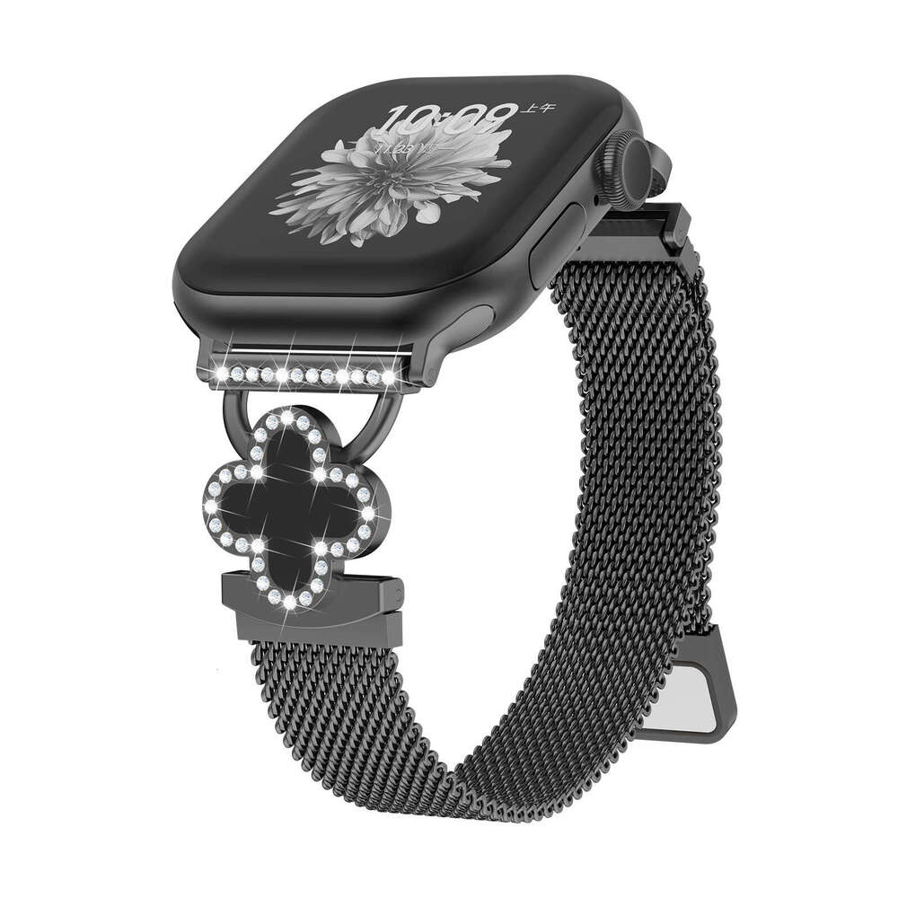 Shiny Clover & Rhinestone Milanese Band Elegant Bracelet Strap for Apple Watch Series 1-11 Ultra SE