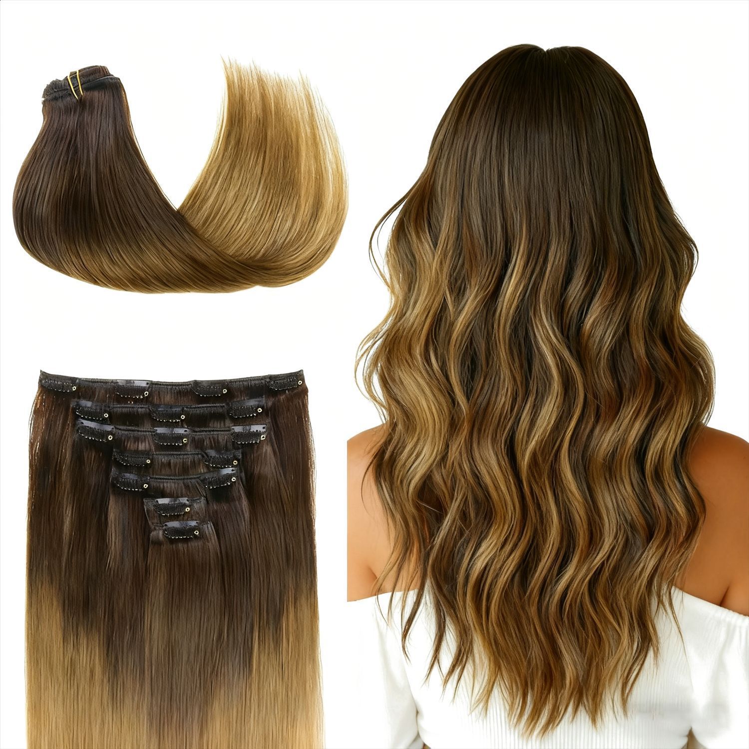 Mechanism Clip Hair Curtain Real Human Hair Fluffy Realistic Natural Long Hair Fashion Trendy Color