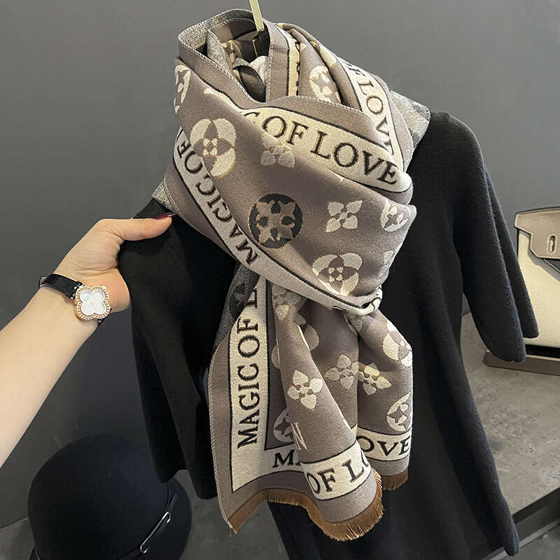 Autumn Winter Korean Version Printed Imitation Cashmere Scarf for Women, Dual-use Air Conditioning Shawl, New Double-sided Thickened Neck Warmer
