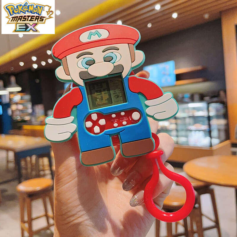 Cartoon Pikachu Keychain Super Mario Handheld Game Console Student Bag Pendant Claw Machine Ornament L260203