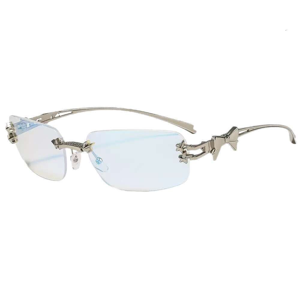 Sunglasses Y2K Frameless Five Pointed Concave Bowknot Metal Frame Personality Design for Driving and Outdoor Wear Gift High Quality Texture