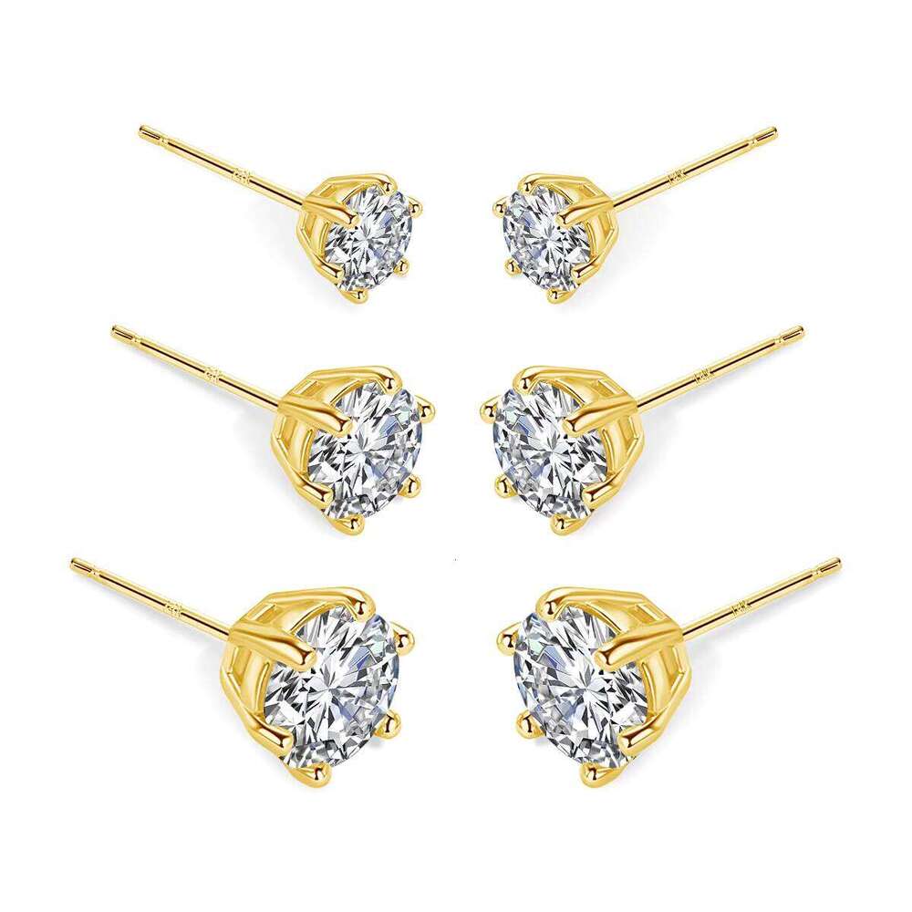 Quality Jewelry Woman Luxury New Year Gift Classic 6 Prong Design 1Ct 2Ct Moissanite Diamond Hollow 14K Gold Stud Earrings