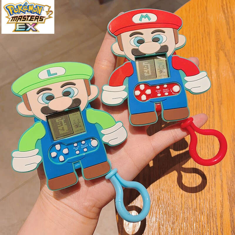 Cartoon Pikachu Keychain Super Mario Handheld Game Console Student Bag Pendant Claw Machine Ornament L260203