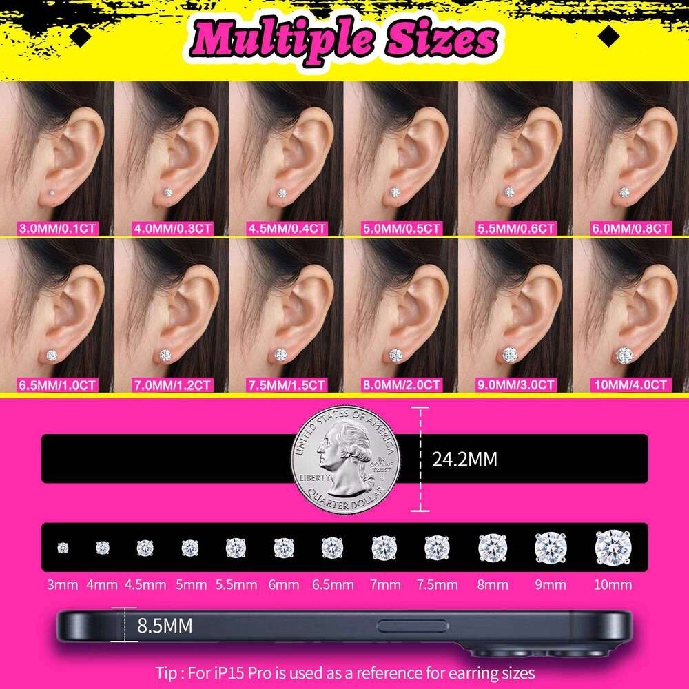 In Stock Wholesale Bulk Women Fine Jewelry Stud Earrings Sterling Silver 925 Gold Plated Mossanite Moissanite Diamond 0.1Ct-4Ct