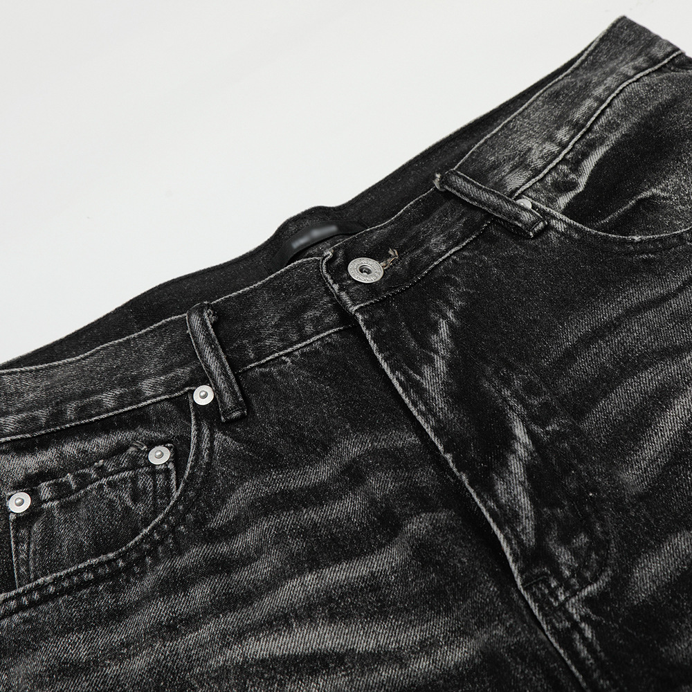 American Style Washed and Distressed White Denim Straight-Leg Pants Street Fashion Punk Vintage Loose Casual Pants for Men