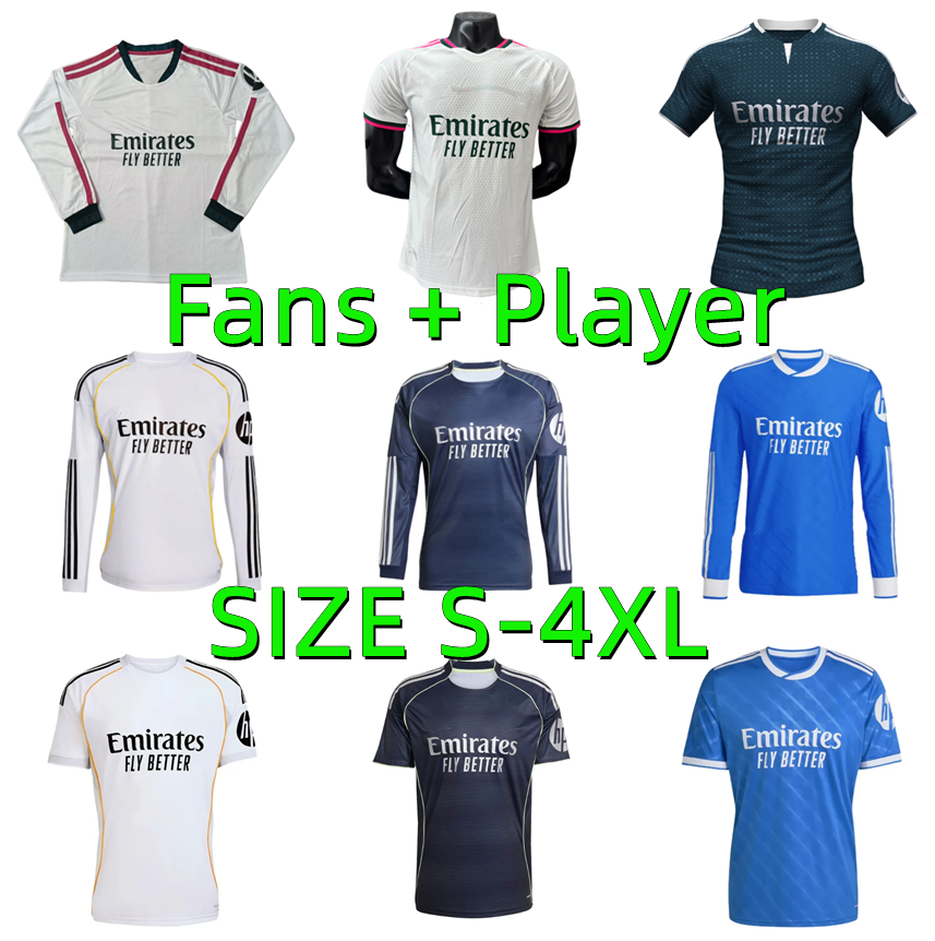 2026 2027 Reals Madrid Soccer jerseys long sleeve Player Version 25 26 27 MBAPPE BELLINGHAM VINI JR Valverde MASTANTUONO RODRYGO Arda Guler Huijsen football shirt