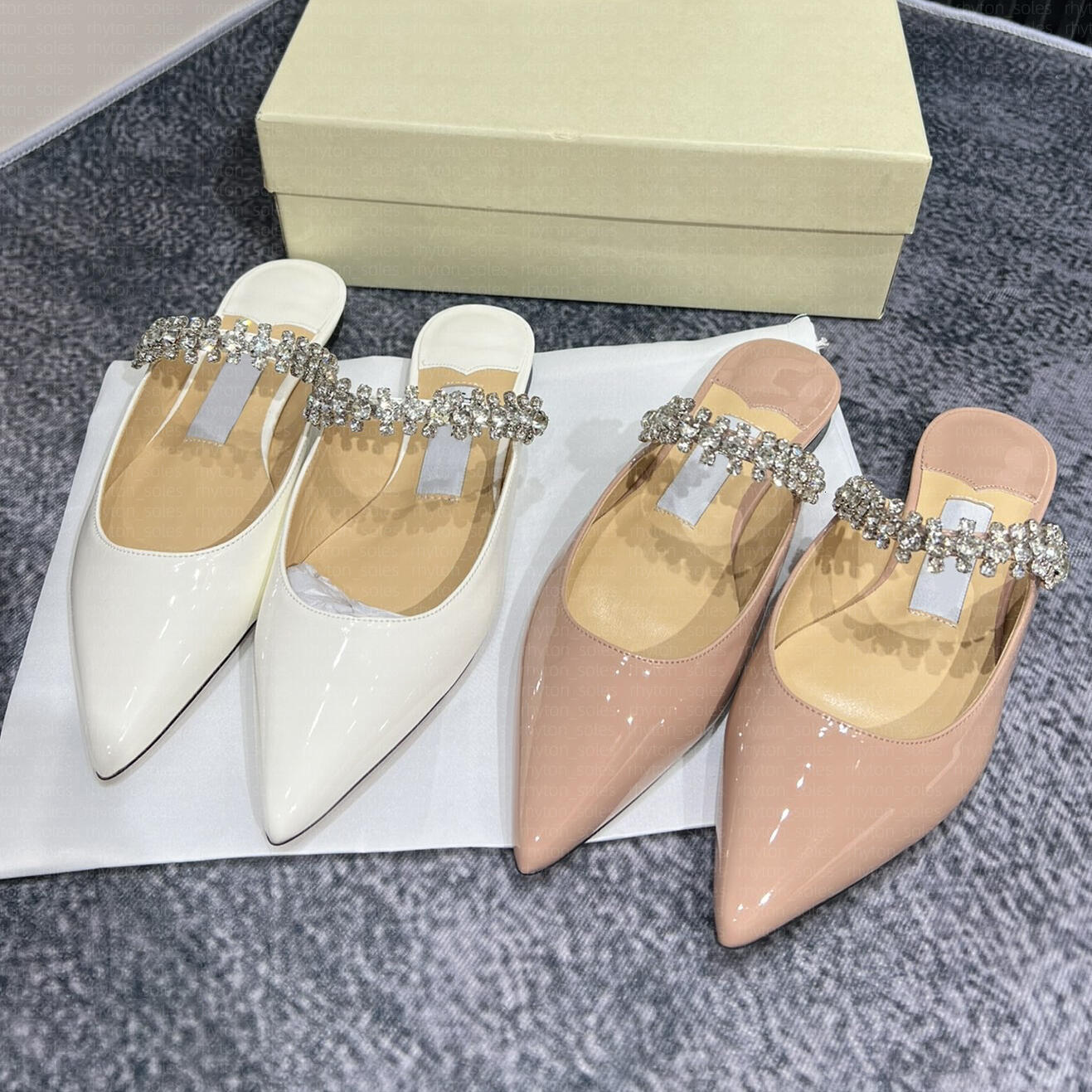 Lucky High Heels Designer Women JC Rhinestone High Heels Slippers French Style Pointed Toe Thin Heel Diamond High Heels for Women Sandals Sexy Dress Pumps eur 35-44