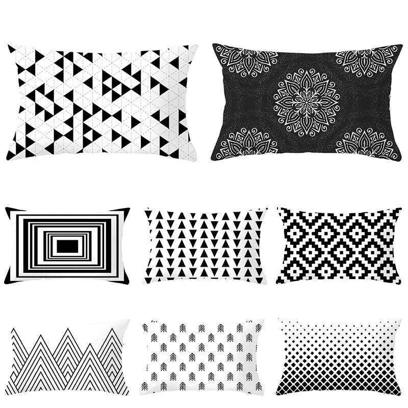 Black White Cushion Cover Home Decor Pillowcase Geometric Pattern