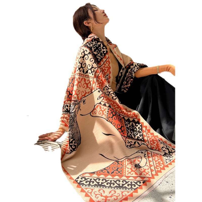 Autumn Winter Thickened Warm Scarf for Women Korean Version Imitation Cashmere Shawl Neck Warmer Dopamine Dual-use