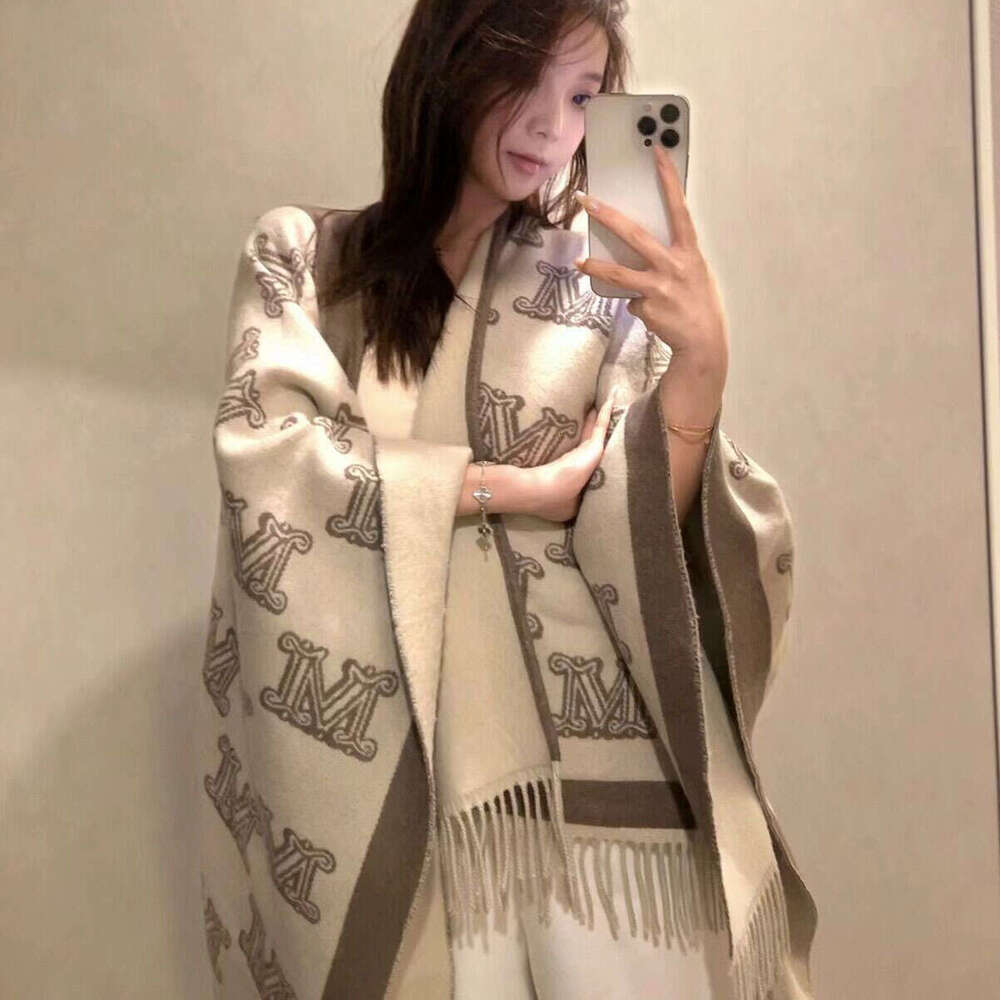 New Large Double-Sided Wool Scarf Winter Hot Sale Shoulder Warmer Split Cape Shawl for Women with Tassels