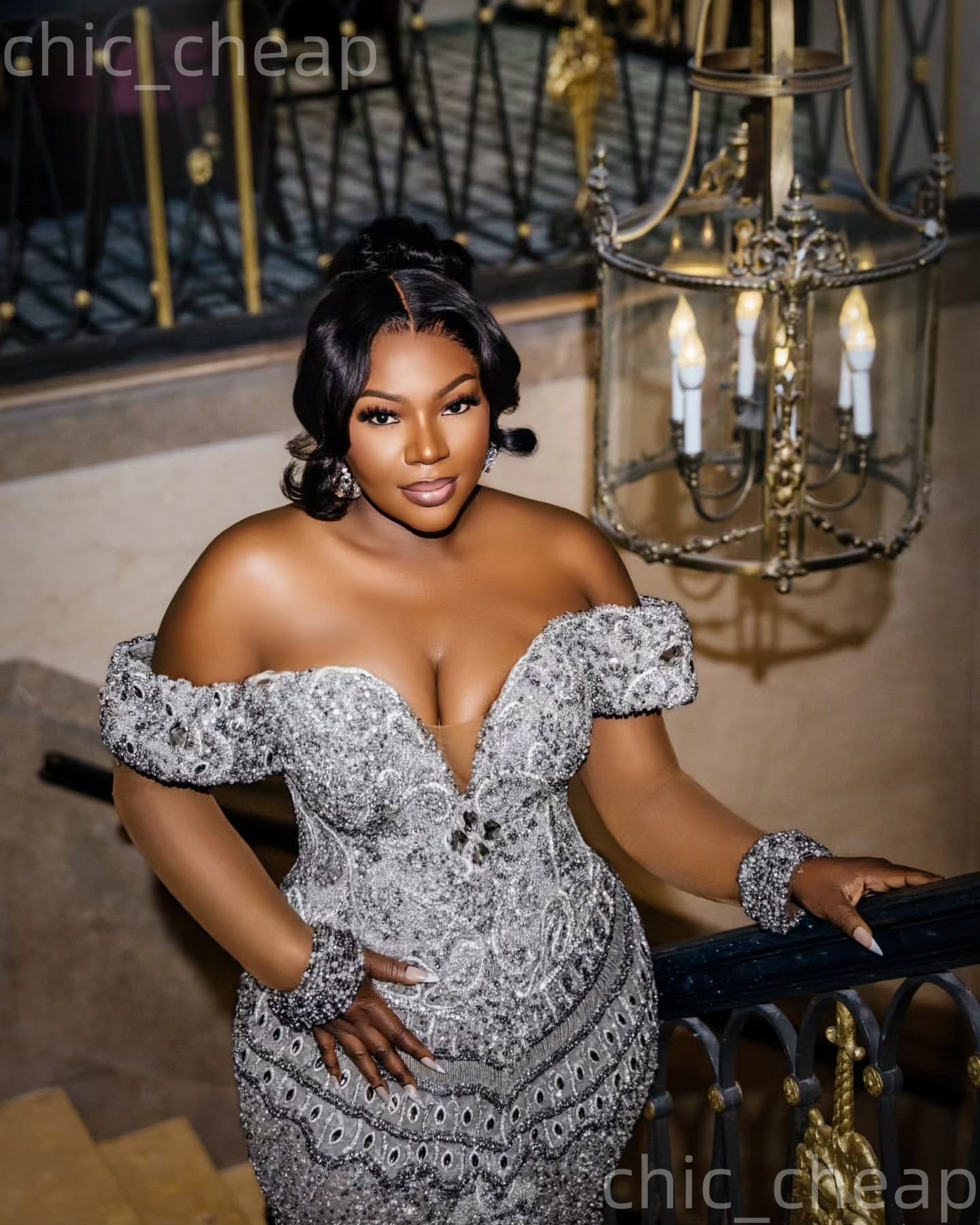 Aso Ebi Silver Mermaid Prom Dresses 2026 Beaded Crystals Detachable Train Evening Formal Party Second Birthday Engagement Gowns Dress For Special Occa