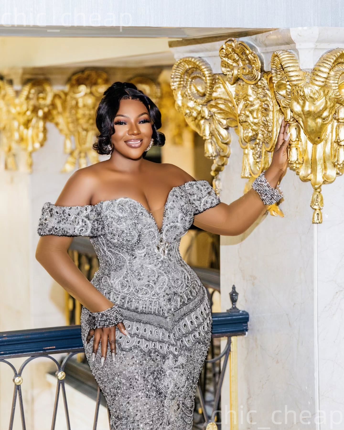 Aso Ebi Silver Mermaid Prom Dresses 2026 Beaded Crystals Detachable Train Evening Formal Party Second Birthday Engagement Gowns Dress For Special Occa