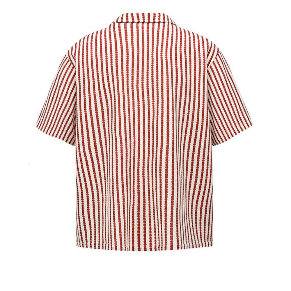 Vertical Striped Casual Shirt Summer Mens Trendy Loose Cuban Collar Short Sleeve Top Turn-down Collar Shirt