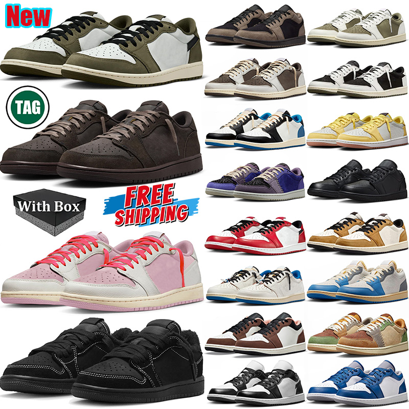 Free shipping With box low designer trainers basketball shoes travis men women Black Phantom Medium Olive Mocha outdoor sports travi 1s sneakers travisscot shoe 1