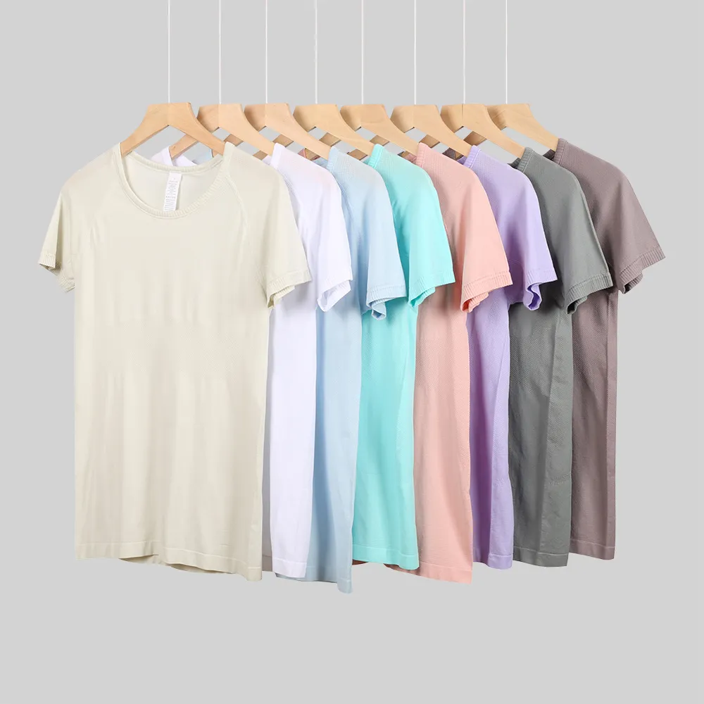 Yoga Tops Gym Clothes Womens Sports T Shirts Ladies Short-sleeved T-shirts Moisture Wicking Knit High Elastic Running Fitness