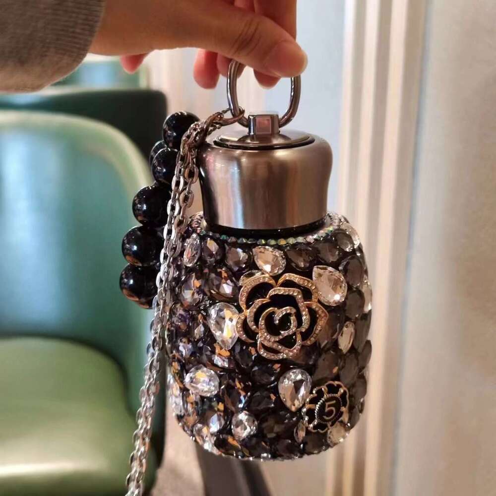 Drinking Ware Thermos Flask Camellia Pearl Rhinestone Decorated Insulated Cup Stainless Steel Heat Retaining Cup Suitable for Outdoor Travel Office an