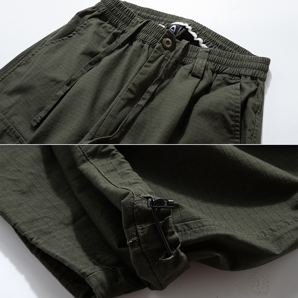 American Style Functional Cargo Casual Pants Men INS Street Fashion Solid Color Pleated Drawstring Jogger Loose Wide Leg Long Pants