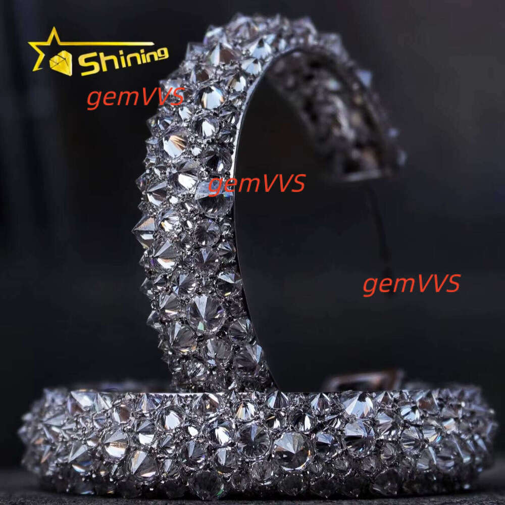 New Arrivals Charms Fashion Jewelry Custom S925 Silver Iced Out VVS Moissanite Diamond Mosaic Inverted Mens Hoop Earrings