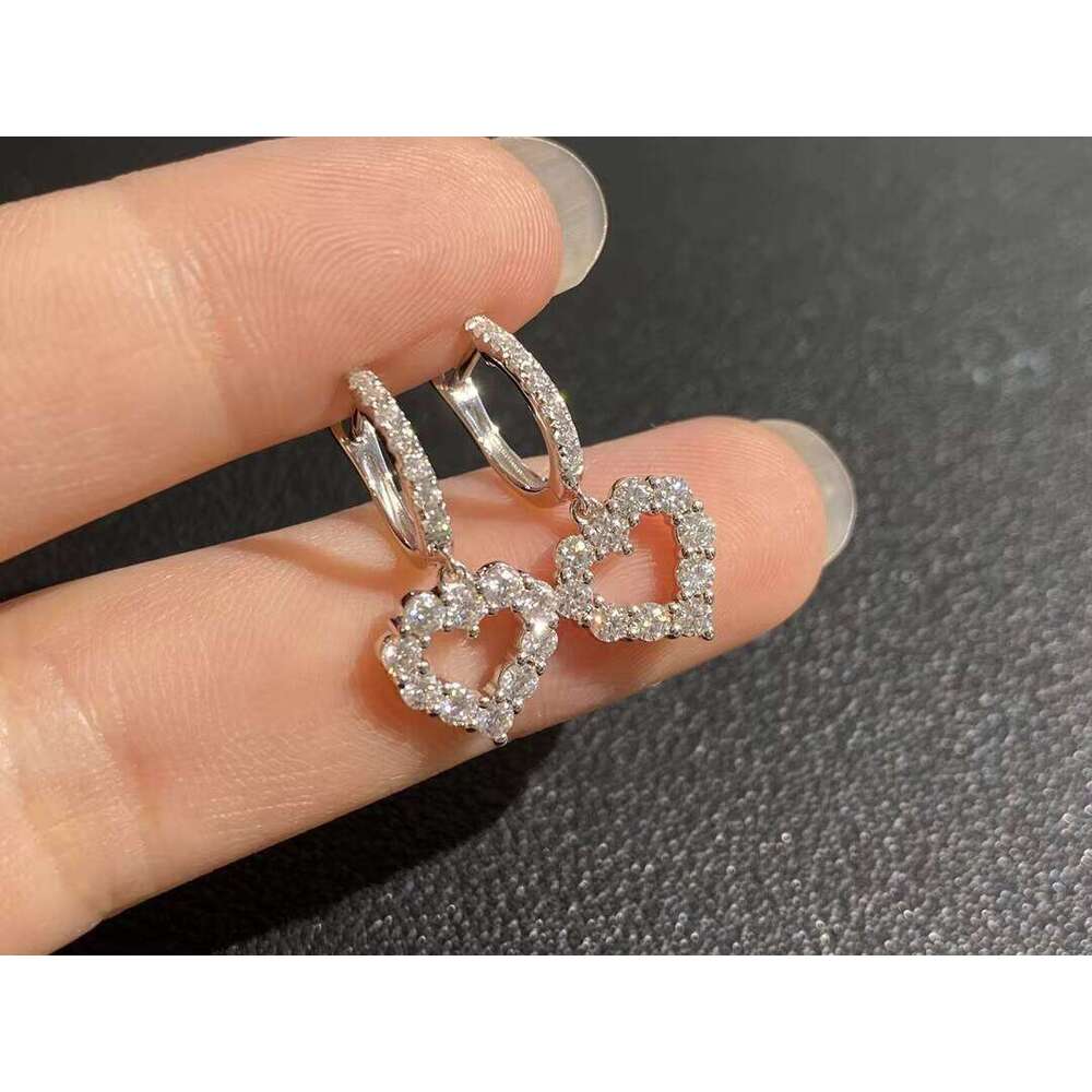 18K Gold Heart Shape Hoop Drop Earring With Round Moissanite Diamond Hiphop Custom Fine Jewelry Jewellery Accessories