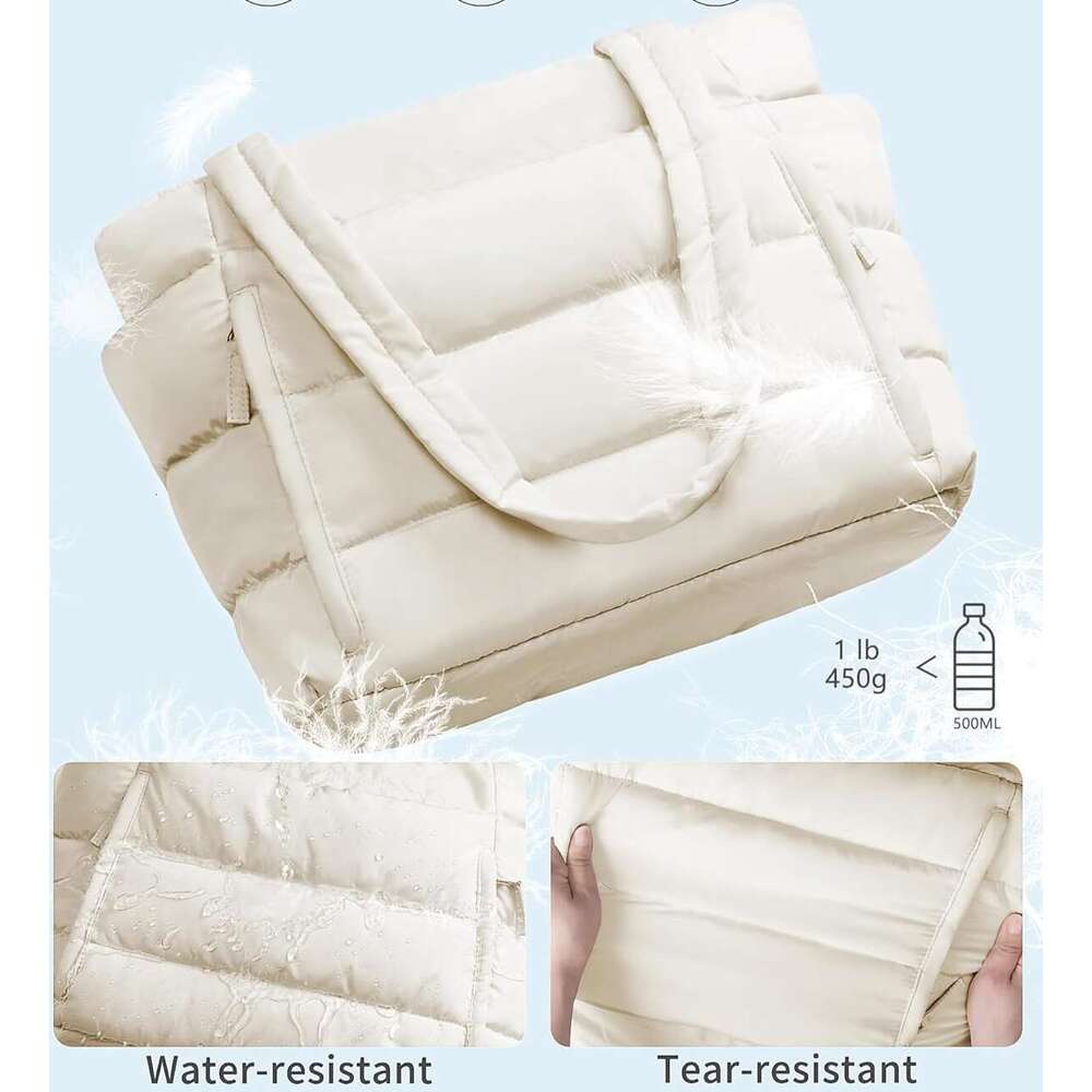 Puffer Tote Women Lightweight Puffy Work Handbag Teacher Nurse Quilted Shoulder School Travel Gym Cloud Bag W Zipper Daily College Bags Computer