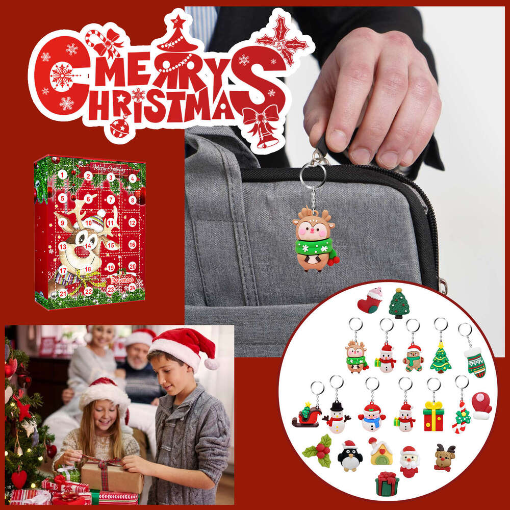 Dowmoo Christmas Keychain 24 Days Advent Elk Festival Calendar Blind Resin Pendant Gift Box S260202