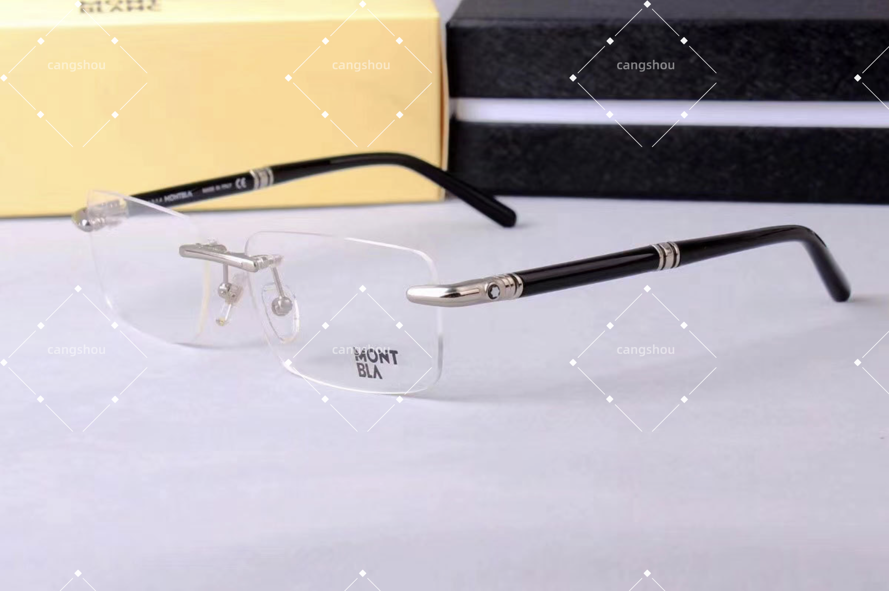 brand factory outlet Classical business rimless men square glasses frame for prescription eyewear with original packing 474 0150 0579