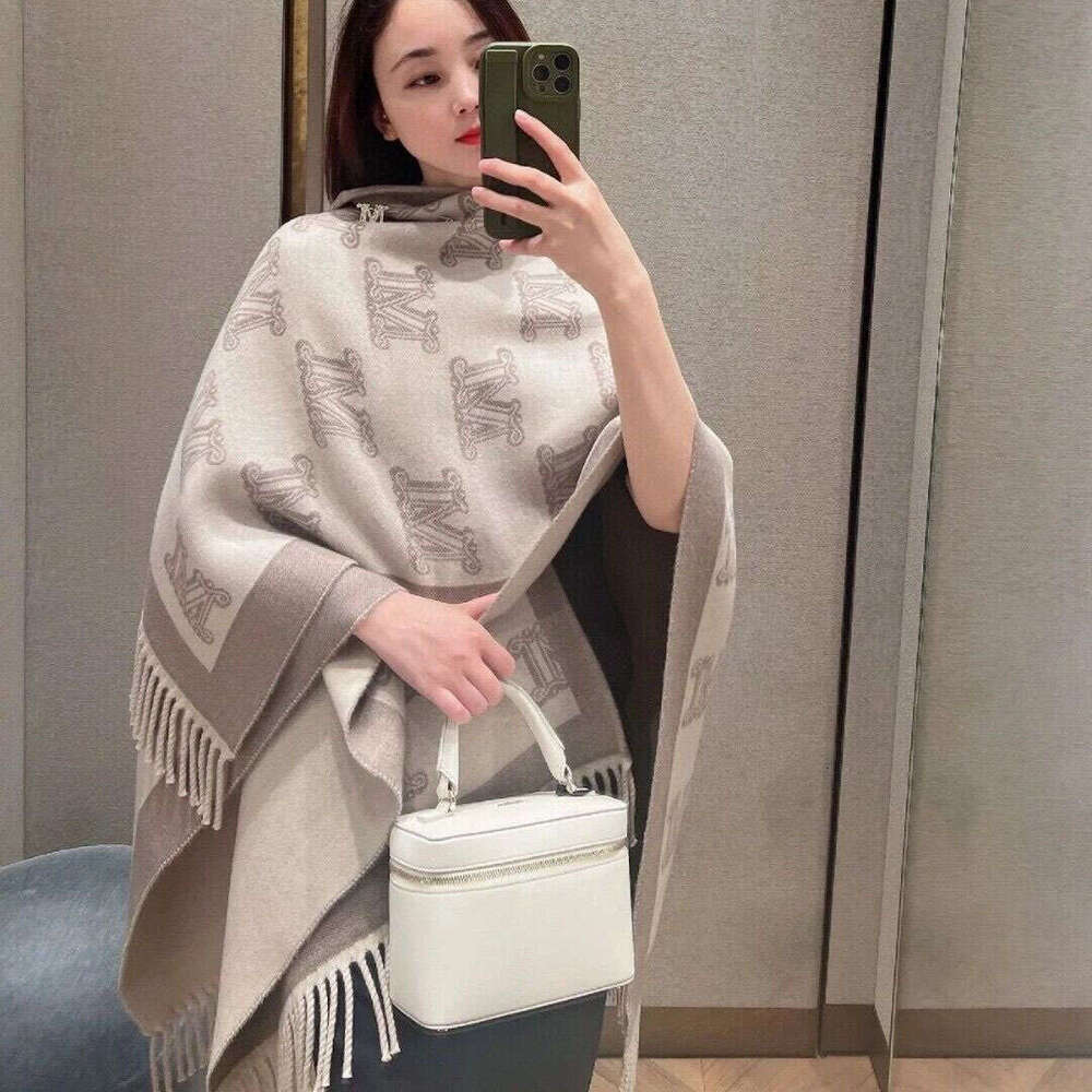 New Large Double-Sided Wool Scarf Winter Hot Sale Shoulder Warmer Split Cape Shawl for Women with Tassels