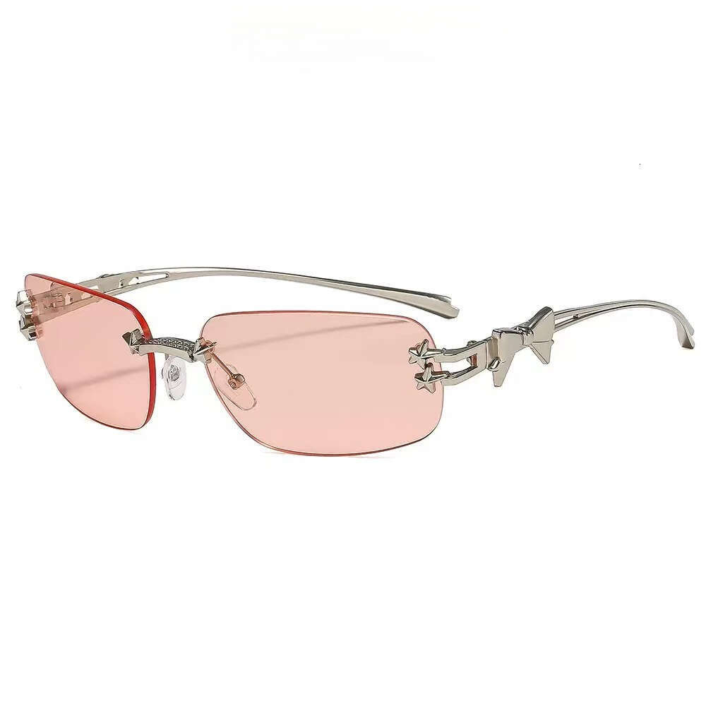 Sunglasses Y2K Frameless Five Pointed Concave Bowknot Metal Frame Personality Design for Driving and Outdoor Wear Gift High Quality Texture