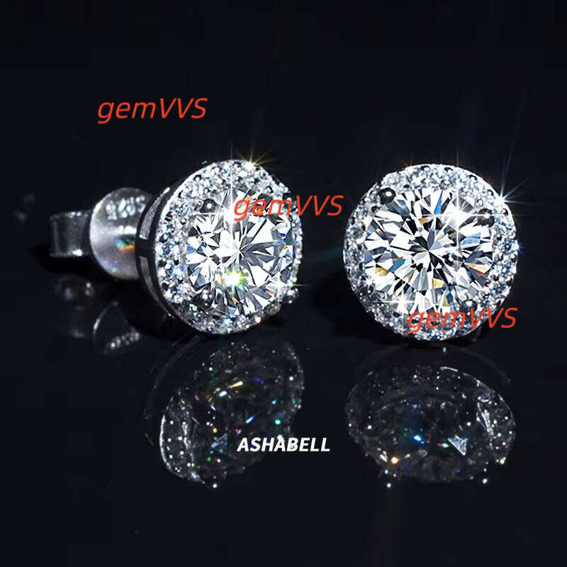 Luxury 925 Silver CZ Inlaid 1Carat VVS D Color Moissanite Round Earrings For Women And Men Jewelry