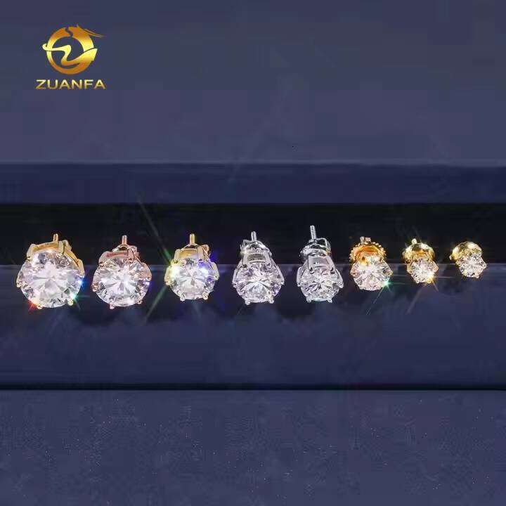 VVS D Moissanite Round Cut 4 To 10Mm 6Prongs Trendy Jewelry Ear Studs Unisex 925 Sterling Silver Custom Screw Back Stud Earrings
