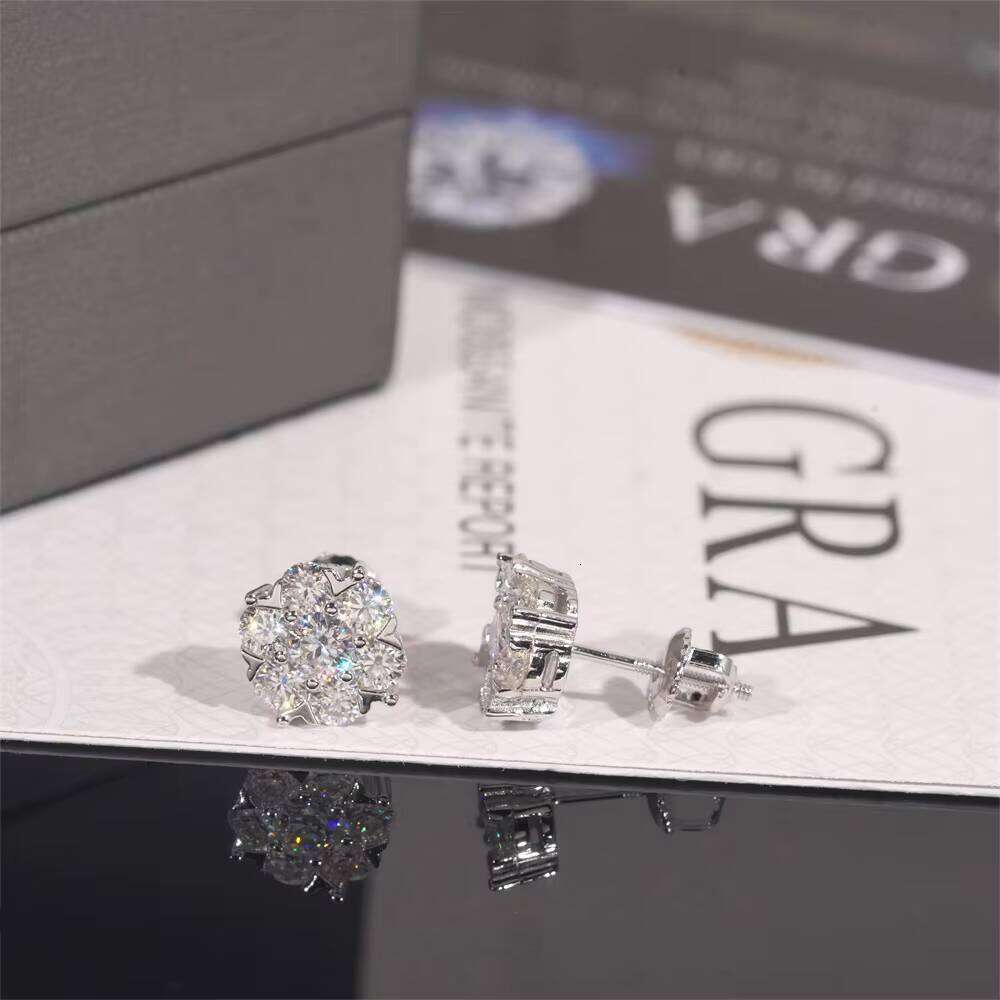 GRA Certified Pass Tester Hip Hop Jewelry Iced Out VVS Moissanite Cluster Stud Earrings