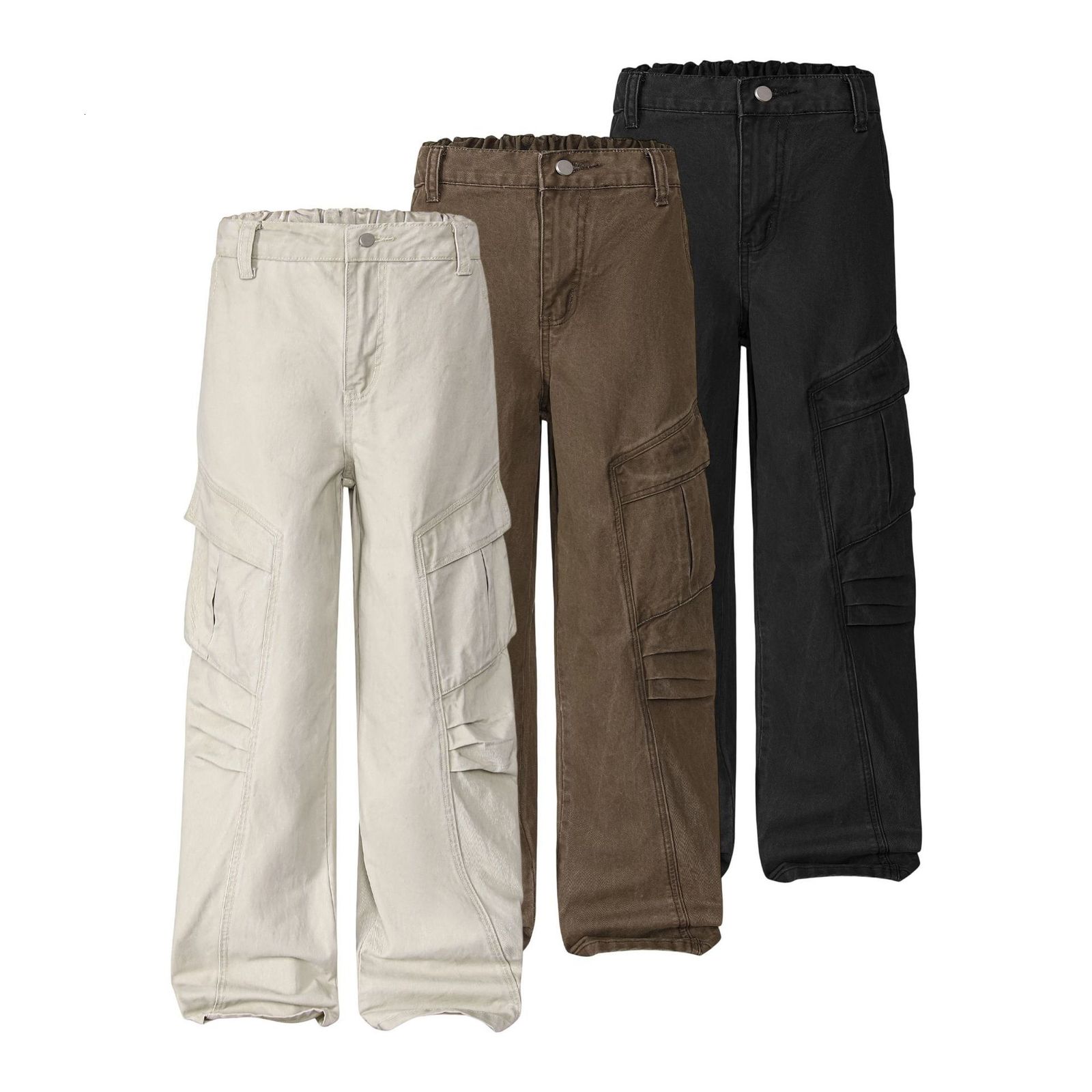 Y2K Retro White Jeans Pocket Versatile Holes Ruched Biker Denim Pants Fashion High Street Streetwear Unisex Baggy Pants 250919