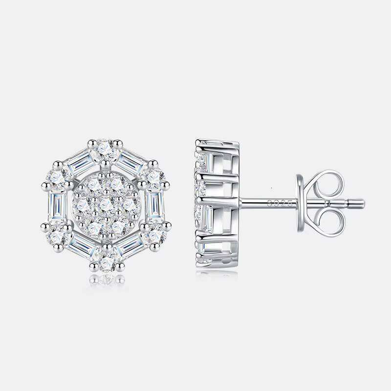 Customized Prong Setting Emerald Cut New Design Luxury 925 Sterling Silver VVS Moissanite Diamond Geometric Stud Earrings