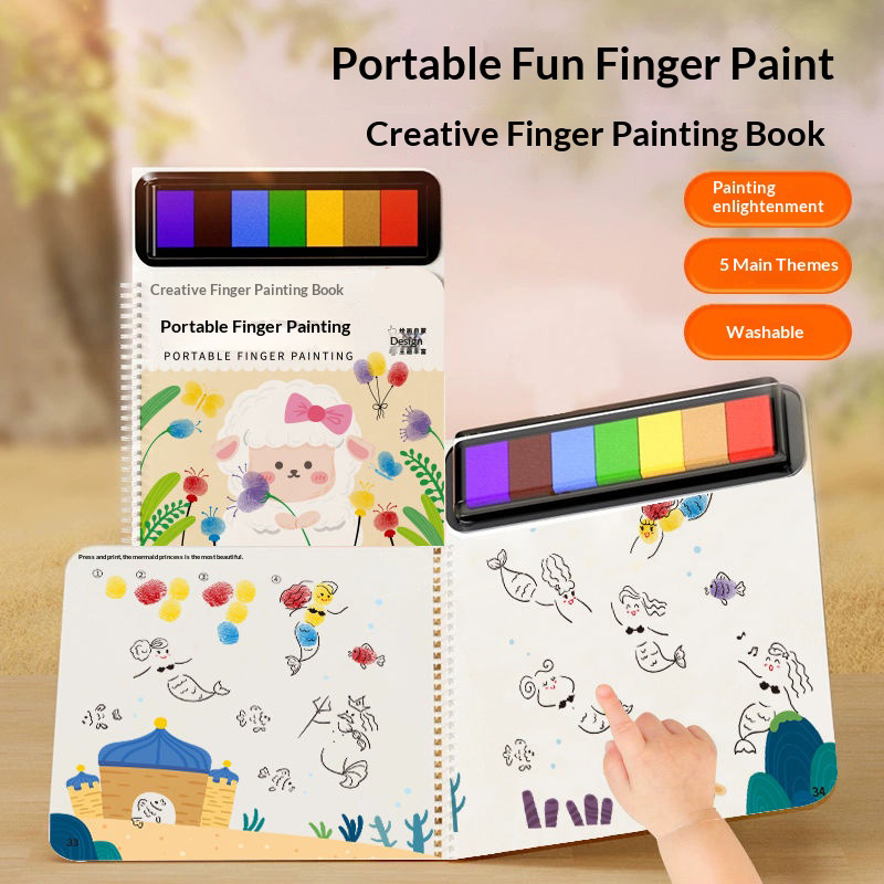 Portable Finger Paint Set with Finger Painting Book for Creative Doodling Fingerprint Paint for Toddlers and Kids, Suitable for Ages 3+ and Preschool