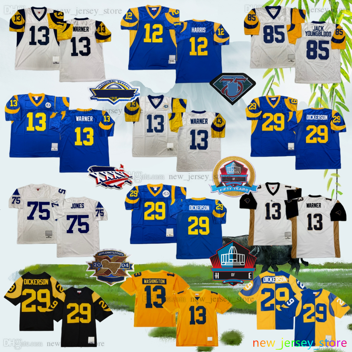 Custom S-6XL Throwback 1944 Football 29 Eric Dickerson Jersey 88 Torry Holt 74 Merlin Olsen 11 Jim Everett 78 Jackie Slater 21 Nolan Cromwell Classic Retro Jerseys