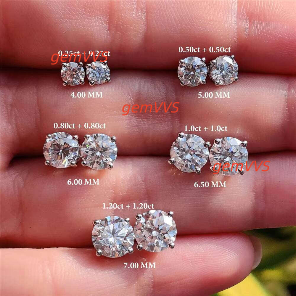 VVS Moissanite Earrings Wholesale Classic 4 Prong Round Cut 925 Sterling Silver Studs For Women Luxury Jewelry