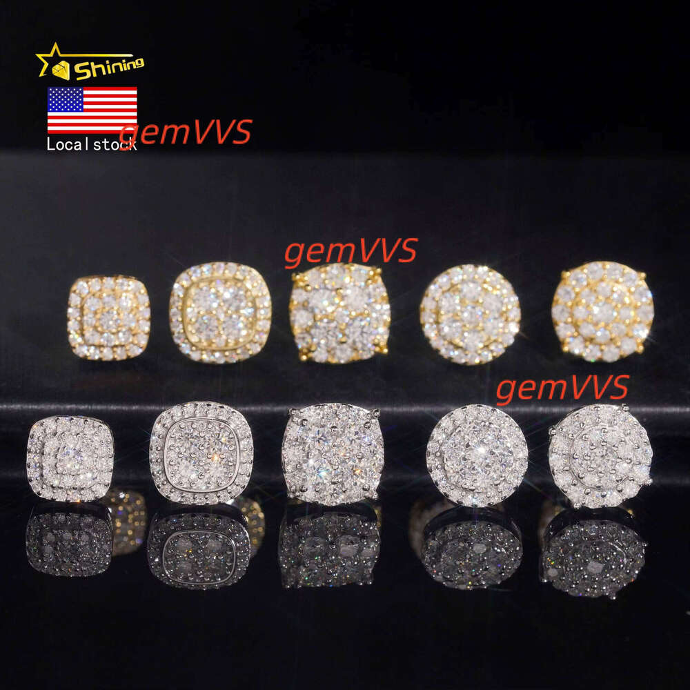 Fast Shipping Local Stock 925 Silver Iced Out Hip Hop Screw Back GRA Certified VVS Moissanite Earrings