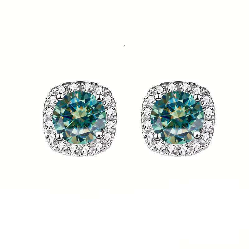 Simple Classic Square Non Tarnish Stud Earrings Round Cut 1Ct VVS Colored Moissanite 925 Silver Pt950 Plated Fine Women Jewelry